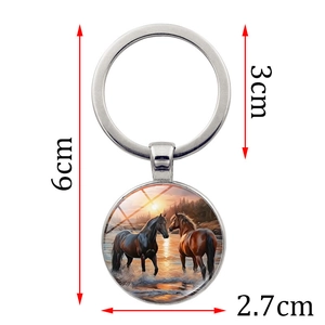 6cm horse silhouette metal keychain with sunset pendant and 3cm ring diameter dimensions