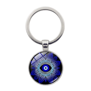 Evil Eye Mandala Keychain Alloy Glass Dome Nazar Protection Amulet Bag Pendant Charm Bohemian Ethnic Jewelry Accessory Gift