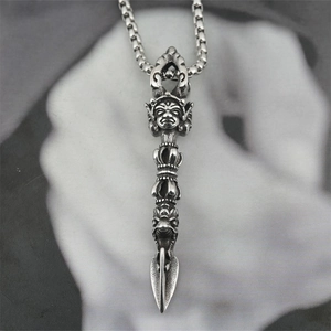 Vintage Stainless Steel Vajra Phurba Pendant Necklace Three Faced Deity Gothic Religious Hip Hop Jewelry For Men Women