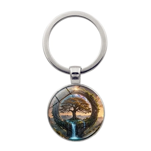 Tree Of Life Pattern Glass Cabochon Keychain Zinc Alloy Metal Keyring For Family Friends Gift Fantasy Vintage Accessories