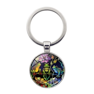 Frog Prince time gem keychain with colorful art pendant and silver metal ring