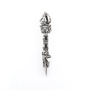 Men's titanium steel vajra scepter pendant necklace with vintage silver hip-hop style