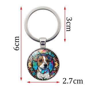 Porte-clés chien coloré avec pendentif en verre et anneau métallique de 6 cm