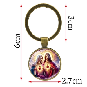 Portachiavi religioso vintage Sacro Cuore in bronzo antico con misure del prodotto