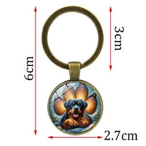 Porte-clés chien Rottweiler en verre d'art avec dimensions de 6cm de long et 3cm de ring
