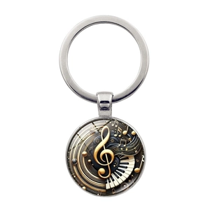 Musiknoten Klaviertasten Muster Schlüsselanhänger Zinklegierung Glas Cabochon Violinschlüssel Anhänger Schlüsselring Für Musikliebhaber