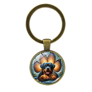 Porte-clés pendentif chien Rottweiler bronze vintage avec illustration de patte