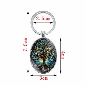 Porte-clés ovale Arbre de Vie argenté avec dimensions et design mosaïque coloré