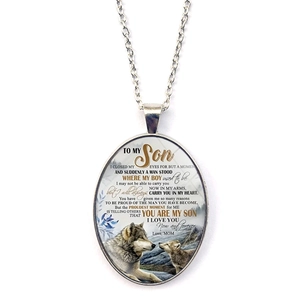 À Mon Fils Amour Maman Collier Pendentif Loup Sentimental Argent Ovale Verre Cabochon Cadeau Bijoux Pour Fils De Mère