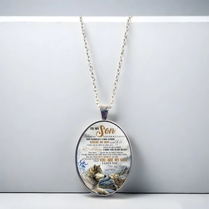 Collier pendentif loup ovale style punk pour femme avec message To My Son sur support