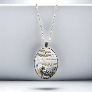 Collier punk avec pendentif loup ovale et message sentimental pour mère et fils