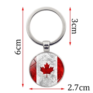 Llavero clásico plateado de la bandera de Canadá con colgante de hoja de maple