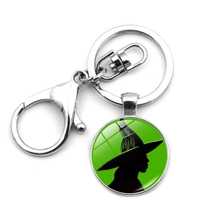 Metal Glass Keychain Artistic Witch Figure Silhouette Pendant Zinc Alloy Keychain For Car Bag Accessories Theme Gift