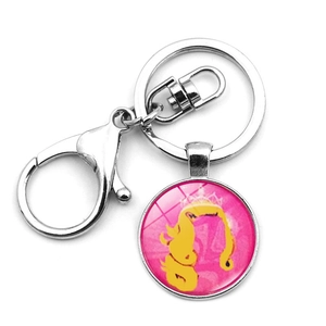 Pink Wicked witch silhouette metal keychain with lobster clasp and round pendant