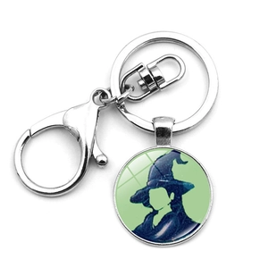 Wicked Witch metal keychain with round glass pendant and lobster clasp for bags