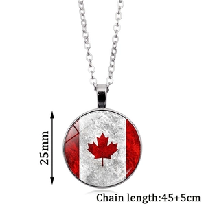 Detail view of 25mm Canada flag pendant with 45+5cm silver chain length measurements