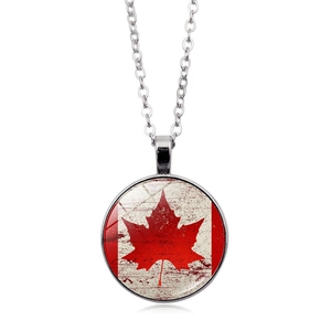Vintage Canada flag maple leaf pendant necklace with silver chain for women