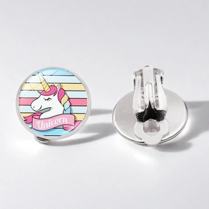 Cute Cartoon Unicorn Clip On Earrings No Piercing Copper Alloy Glass Time Gem Kids Girls Fashion Accessory Jewelry Gift