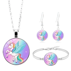 Dettagli del set di gioielli con unicorno argento con collana, orecchini e bracciale con ciondoli