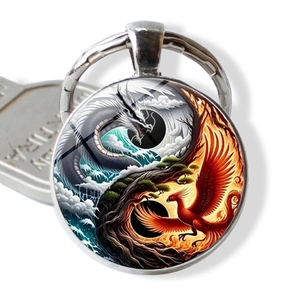 Porte-Clés Métal Dragon Phénix Yin Yang Tai Chi Pendentif Verre Alliage Zinc Pour Sacs Voiture Bijoux Unisexe