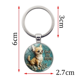 Portachiavi con Chihuahua e testo Small But Mighty, ciondolo cupola in vetro, lunghezza 6cm