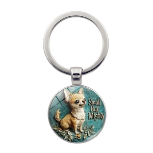 Simpatico Portachiavi Cane Chihuahua Ciondolo Rotondo in Metallo Con Scritta Small But Mighty Bronzo Antico Argento