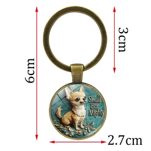Portachiavi con Chihuahua in bronzo vintage e ciondolo in vetro 'Small But Mighty'