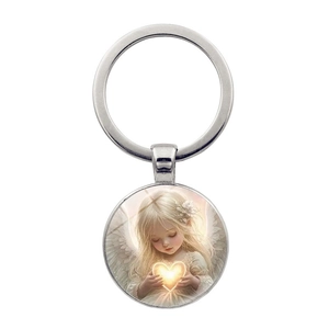 Charming Blonde Angel Heart Pendant Keychain Zinc Alloy Glass Keyring Creative Gift For Women Men Car Bag Accessories