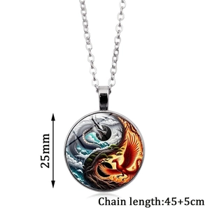 Detail showing 25mm Yin Yang dragon and phoenix pendant with 45+5cm chain length