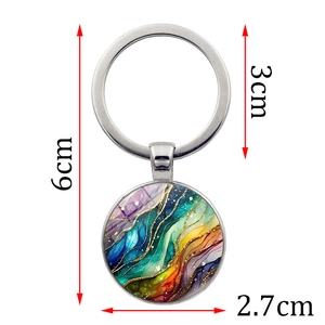 Abstract oil painting keychain with colorful marble texture and 6cm total length detail
