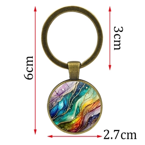 Abstract watercolor art keychain with bronze metal ring and 2.7cm pendant dimensions