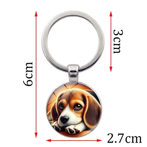 Beagle Hund Illustration Anhänger an silbernem Metall Schlüsselanhänger mit Maßen