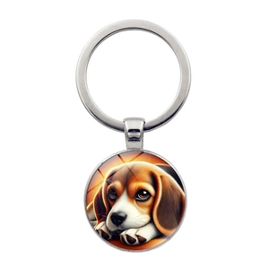 Süßer Beagle Hund Muster Metall Schlüsselanhänger Vintage Zinklegierung Glas Cabochon Schlüsselring Damen Tasche Charm Auto Schmuck