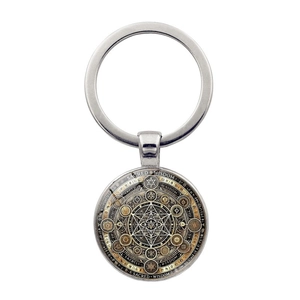 Heilige Geometrie Metatrons Würfel Schlüsselanhänger Zinklegierung Glas-Cabochon Sacred Wisdom Muster Spirituell Schlüsselring