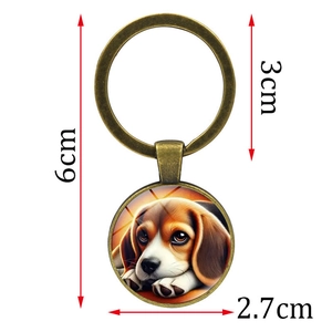 Bronze Schlüsselanhänger mit Beagle Hundemotiv für Autotaschen und Taschen Deko