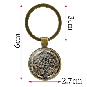 Heilige Geometrie Metatrons Würfel Schlüsselanhänger in Bronze-Optik mit Maßen