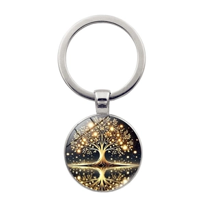 Vintage Tree of Life Glowing Keychain Zinc Alloy Glass Pendant Keyring Botanical Jewelry For Car Bag Charm Accessories Gift