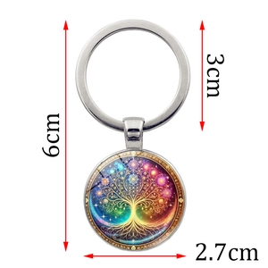 Tree of Life mandala keychain with colorful pattern and silver alloy frame pendant