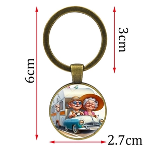 Porte-clés camping-car rétro bronze pour grands-parents avec mesure de longueur 6cm