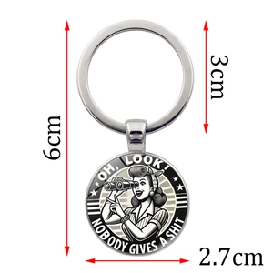 Funny telescope 2D charm keychain in silver metal with witty slogan 2.7cm pendant