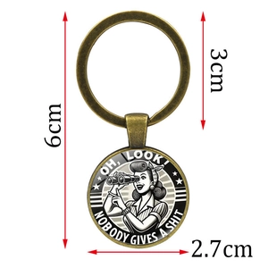 Vintage bronze keychain with telescope pattern and funny slogan, 6cm total length