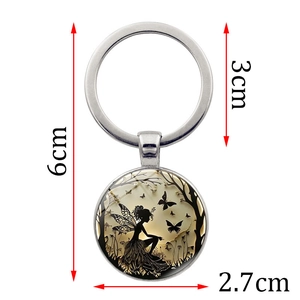 Fairy and butterfly keychain with glass pendant and silver metal ring dimensions