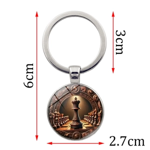 Chess pattern round keychain with measurements 6cm total length and 3cm ring diameter