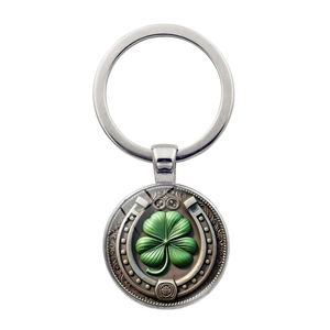 Lucky Four Leaf Clover Horseshoe Keychain Vintage Metal Key Ring Pendant For Car Bag Women Men Jewelry Gift
