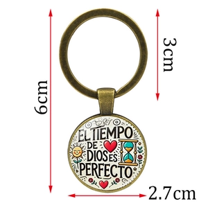 Llavero de metal con frase El Tiempo De Dios Es Perfecto y diseño de sol y corazón