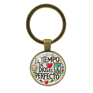 Llavero de bronce vintage con colgante de cristal y frase El Tiempo de Dios es Perfecto