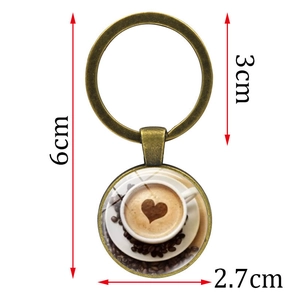 Vintage bronze heart cappuccino glass pendant keychain with dimensions of 6cm total length