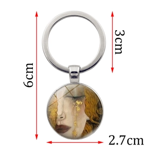Porte-clés artistique Klimt Femme en Pleurs avec pendentif en verre de 6cm de longueur totale