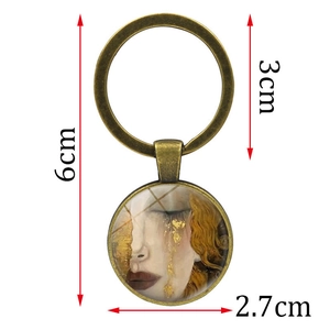 Porte-clés d'art Gustav Klimt en verre avec anneau en bronze et pendentif de 2,7 cm