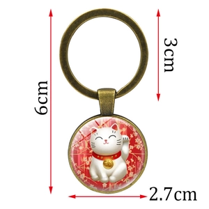 Porte-clés chat porte-bonheur en alliage de bronze avec motif floral rouge festif